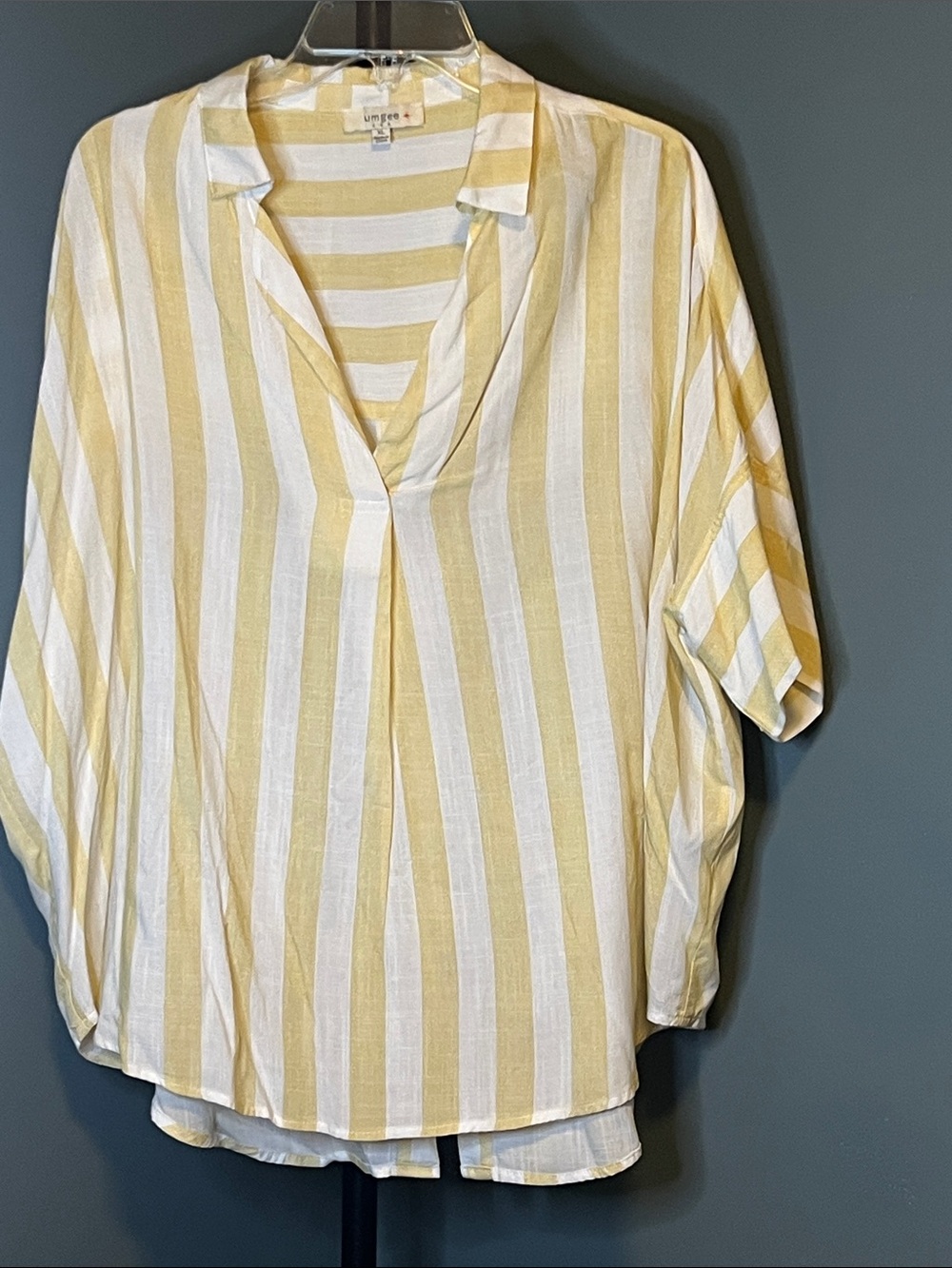 Umgee Yellow and White Striped V-Neck Tunic